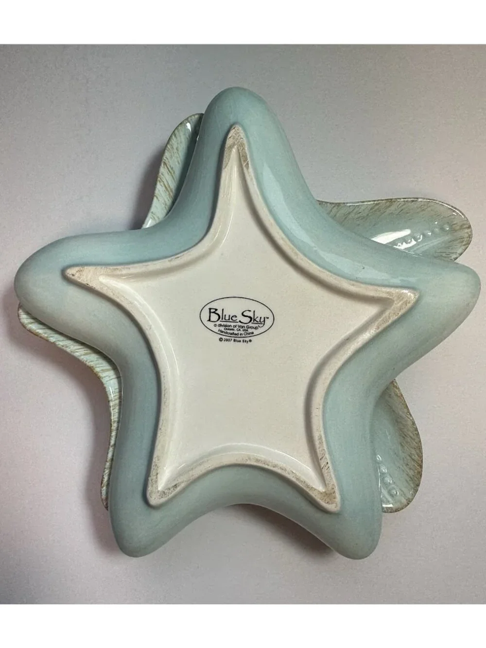Blue Sky 2007 Starfish Set Of 3 Snack Plate Trinket Dish Beach Decor Aqua 8”